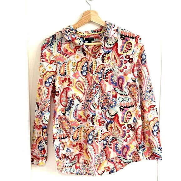 Talbots Bright Colorful Long-Sleeved Button-Up Shirt Sz MP EUC /paisley / floral - Picture 1 of 12